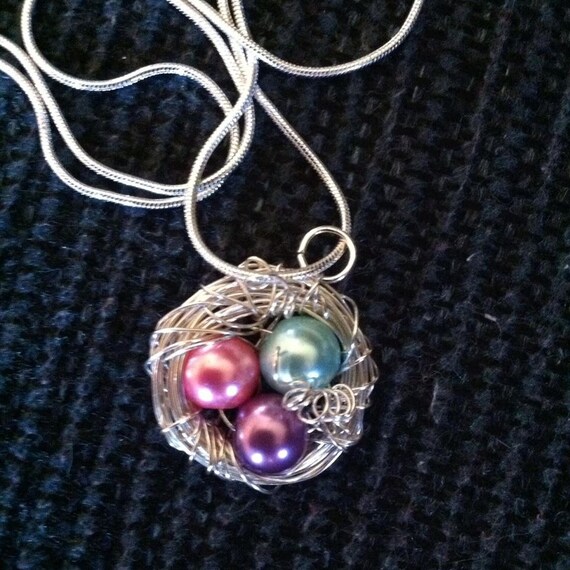 Birds Nest necklace wire Bird nest pendant by LilacJewelDesigns