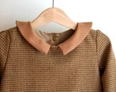 Winter girl dress champagne woolen fabric, peter pan collar and cuffs in hazelnut velvet.