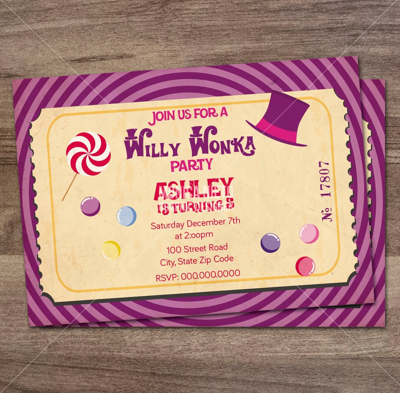 wonka willy birthday invitation chocolate factory charlie invitations boys ticket golden candy