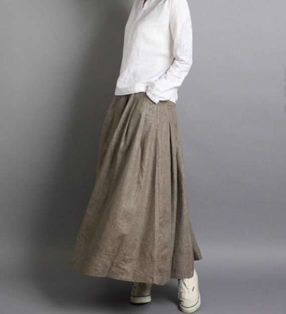 Cotton & Linen khaki long skirt / Maxi skirt / by kunniestore