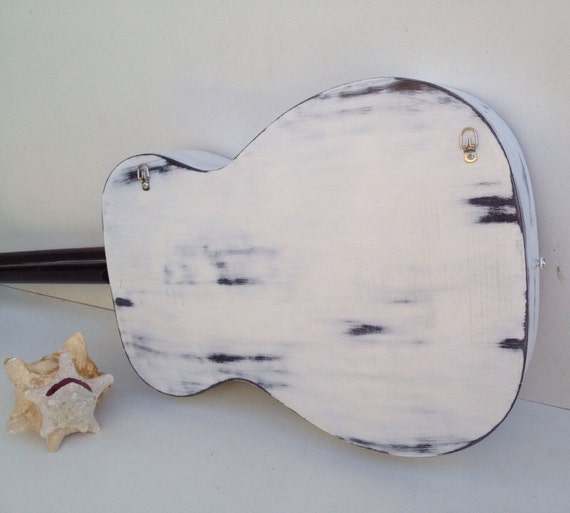 White Acoustic Guitar Coat Rack With Three Hangers Hat Rack