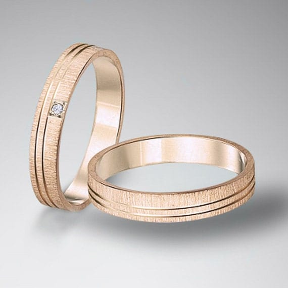 18K Pair Rose Solid Gold Wedding Band 4mm-4mm