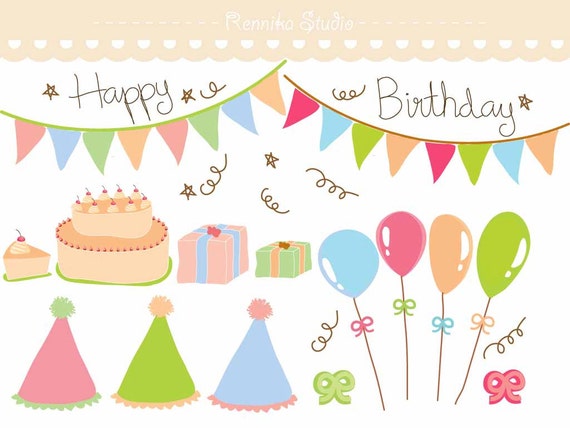 Items similar to Birthday Party Decoration Clip Art EPS 