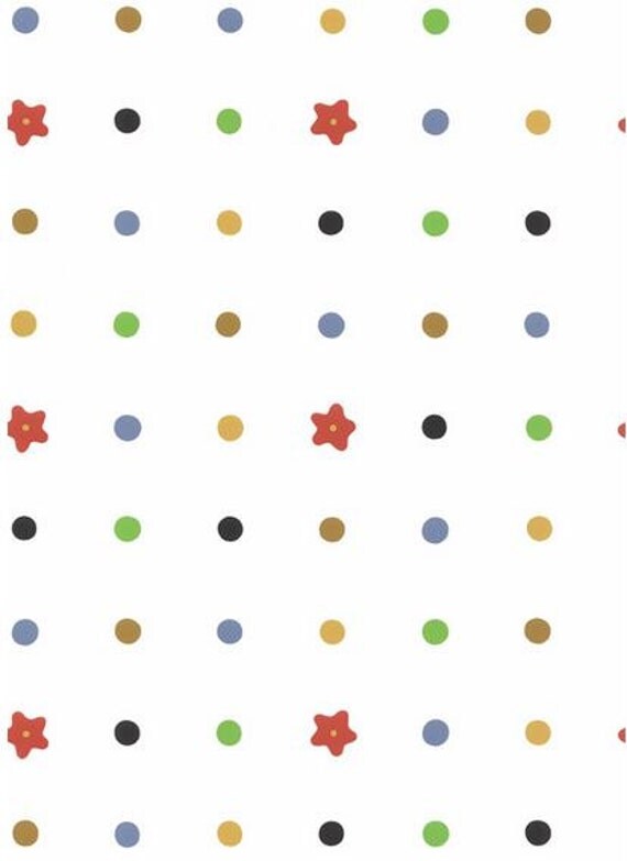 Colorful Polka Dot Childrens Wallpaper Star Flowers