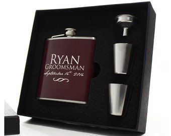 8 Custom Flasks for Groomsmen - Set of 8 - Personalized Flasks for Your Wedding Party - Burgandy