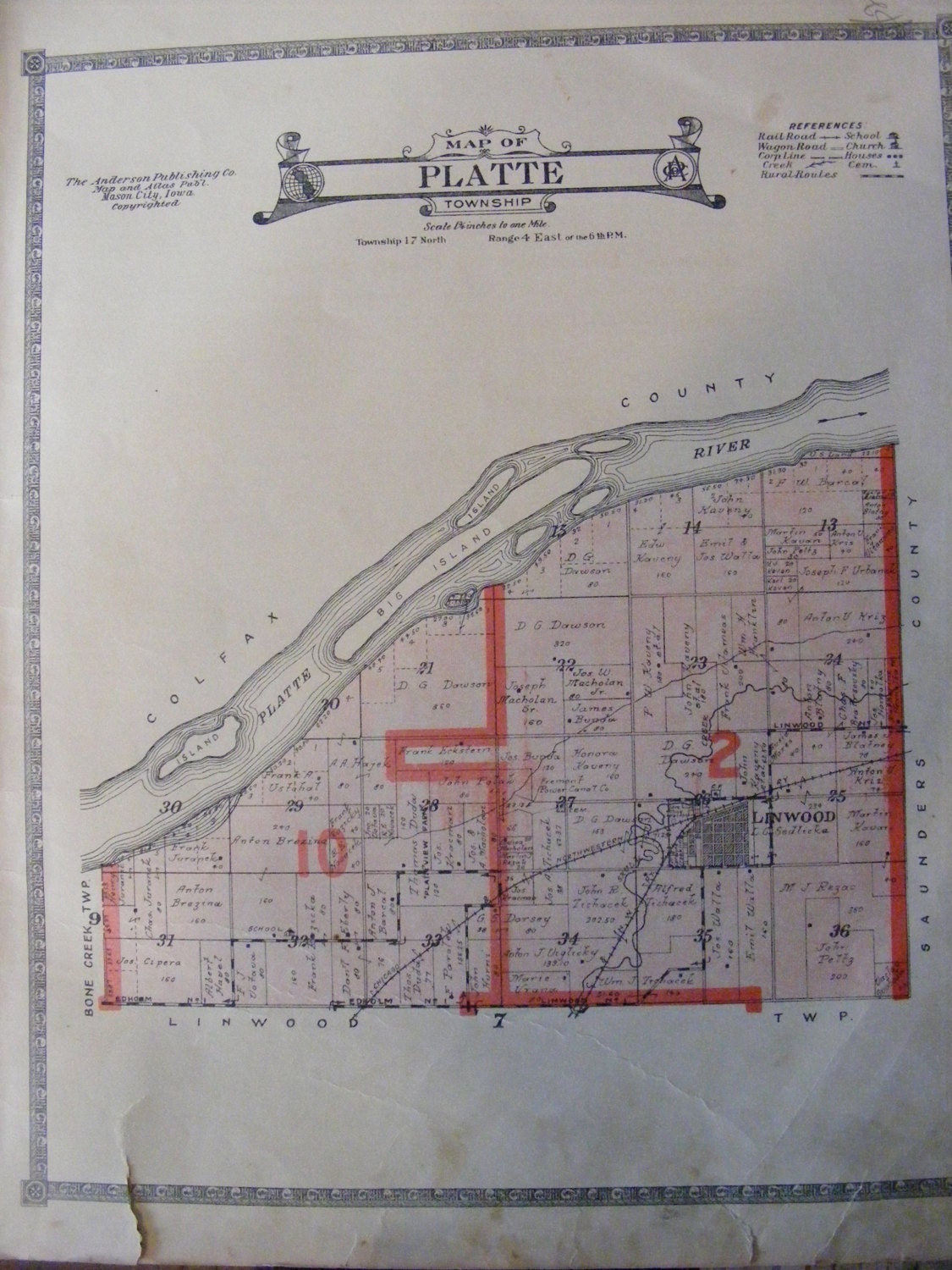 1918 Butler County Nebraska Platte Township Original Plat