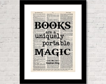 Books Are A Uniquely Portable Magic - Stephen King Quote - Gift for Book Lover - Dictionary Art Print