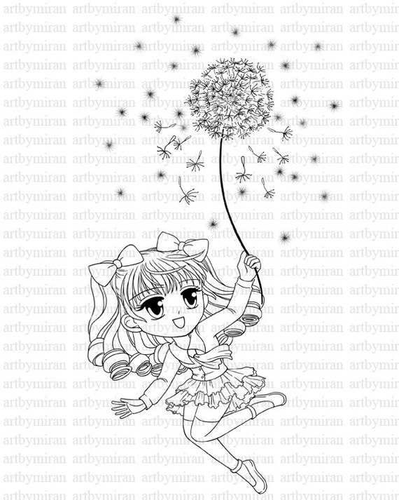 Digital Stamp-Dandelion, Spring Coloring page, Instant Download Digi Stamp, Printable Line art for Card and Craft Supply, Art by Mi Ran Jung