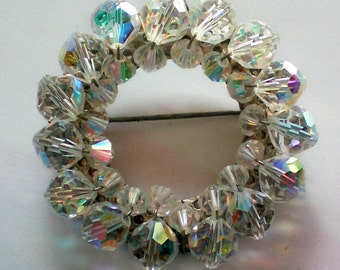 Aurora Borealis Crystal Circle Brooch - 3340