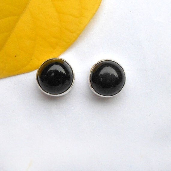 Bold Stud Earring 10mm Black Onyx Ball Stud Earrings Black