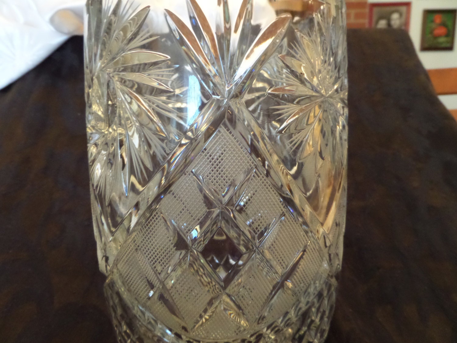 Heavy Cut Crystal Vase Diamond Point Fan by VintageGlassEscape