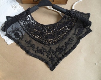 Sewing Altered Couture Art, Embroidery Mesh Lace Collar, Black Lace Collar, Collar Lace Applique