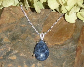 Sodalite and Sterling Silver Teardrop Necklace