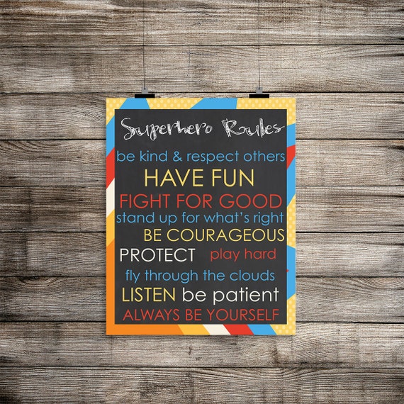 SUPERHERO RULES Wall Art PRINTABLE 11x14 by ShopHappyLifeTees