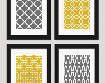 Yellow Grey Art, Modern Art, Gold Wall Art, Home Decor, Geometric