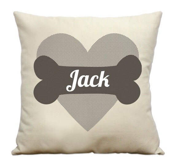 Custom Dog Bone 16 Pillow w/insert Natural Cotton by DogCityandCo