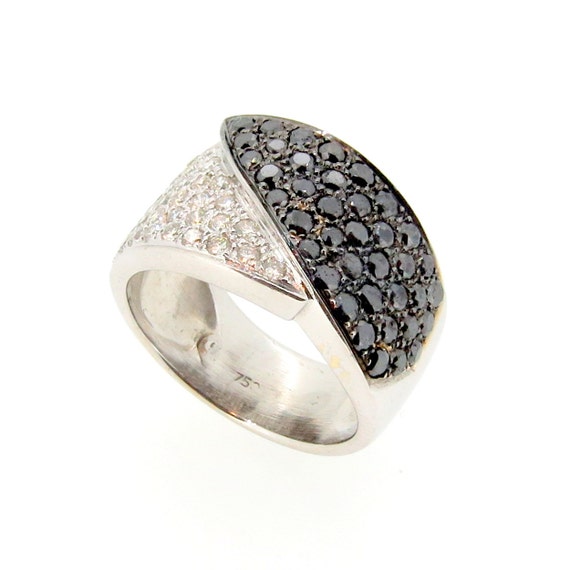 Wide Band Wedding Ring, Black Diamond & White Diamond, Anniversary ...