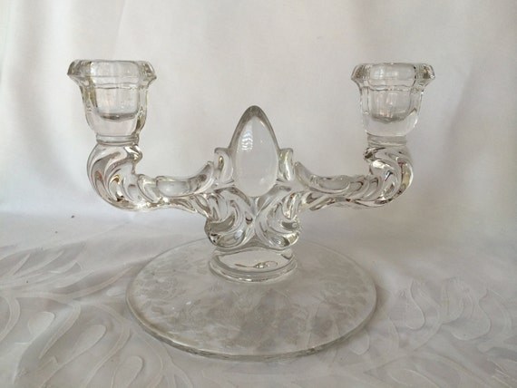 Items similar to Vintage Glass Double Candle Holder, New Martinsville ...