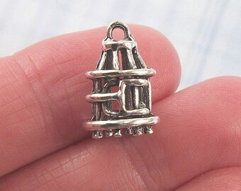 6 pc. Bird Cage charm, 15x11mm, antique silver finish