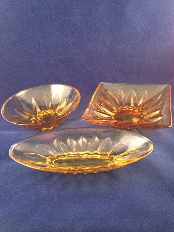 Amber Pressed Glass Candy Dishes Three Unique Styles