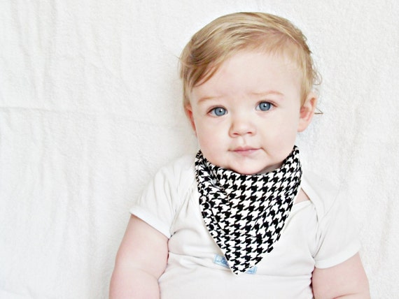 Dribble Bib Drool Bib Baby  Bandana Bibdana Baby Scarf Houndstooth Check Black and White Monochrome