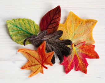 Fall Leaves Needle Felting Kit by Felted Sky Studio Halloween Autumn Wool Decoration Centerpiece DIY learn a new craft with video tutorial