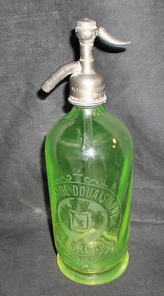 Victorian French Vaseline Green Glass Seltzer Bottle