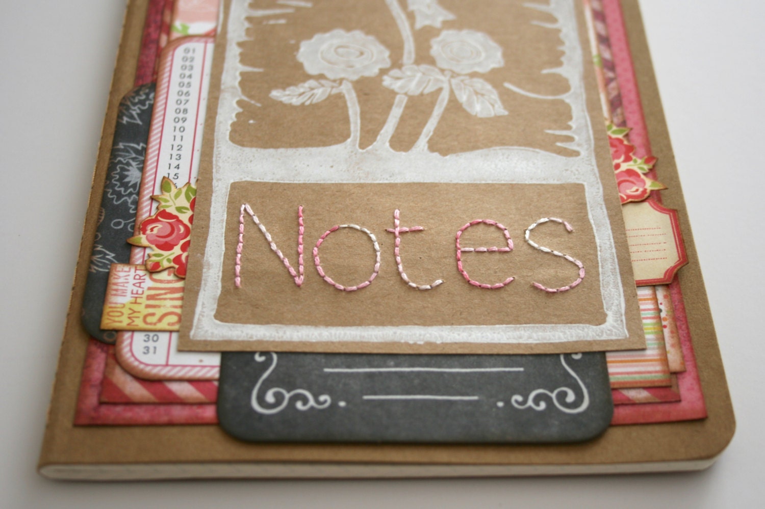 Mixed Media Kraft Moleskine notebook with lino print cover