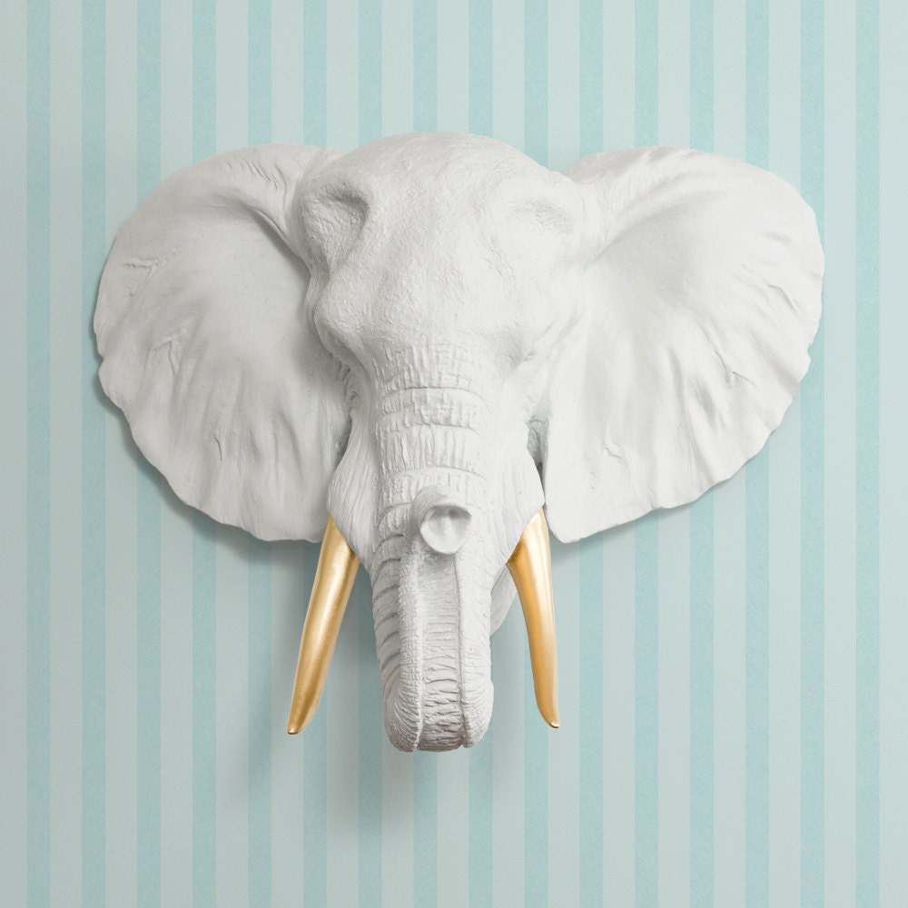 White Faux Elephant Head by Wall Charmers Faux Taxidermy
