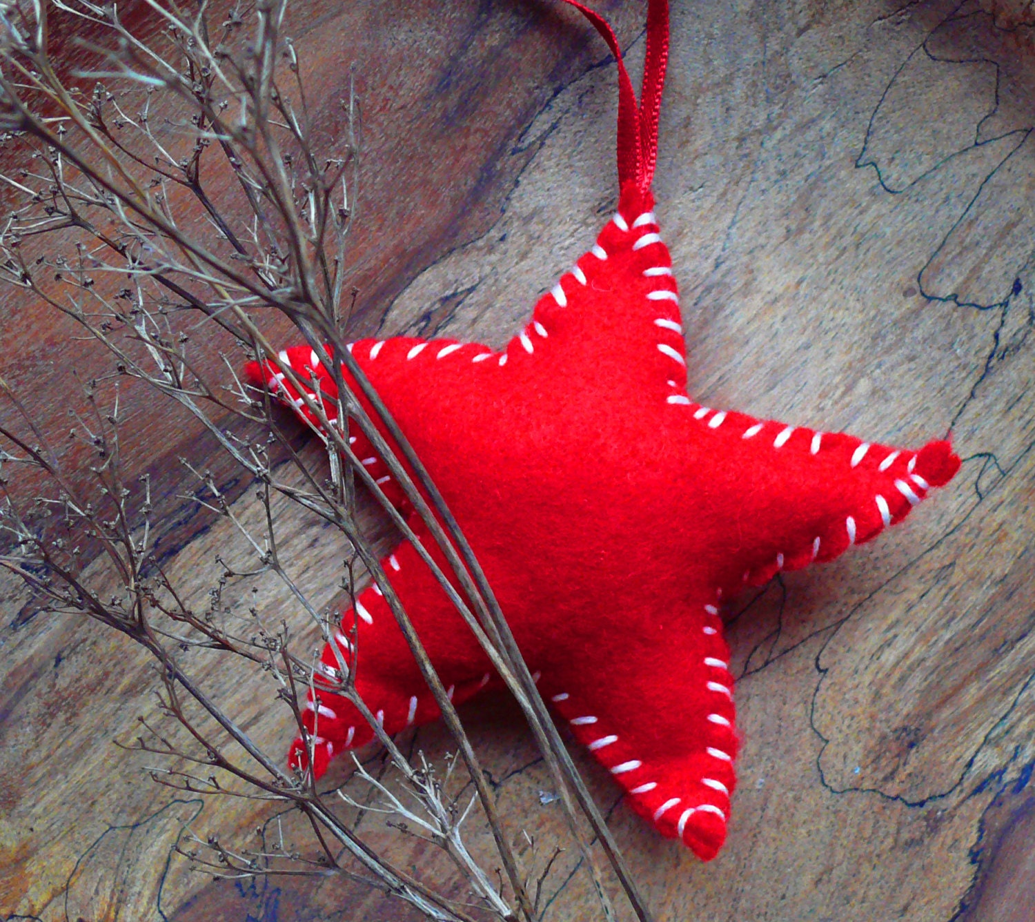 Handmade Scandinavian Inspired Red Felt Christmas Star Decoration