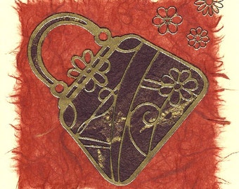 Handmade cards featuring 1 large handbag on mulberry silk paper