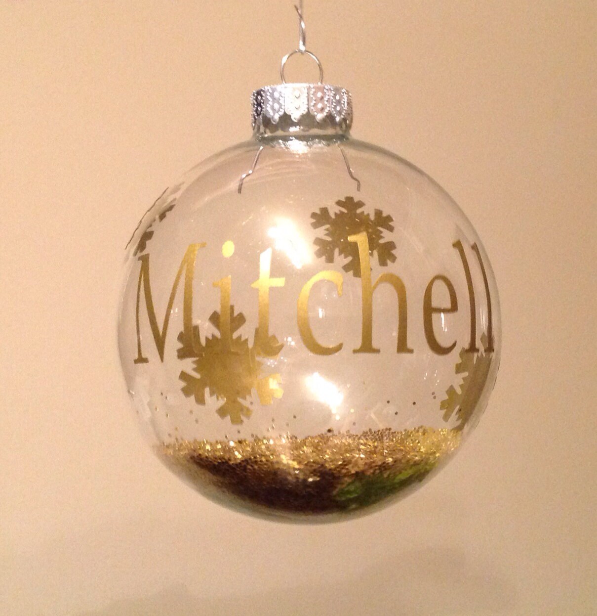 Personalized Gold Glitter Christmas Ornament by ImpressTheBest