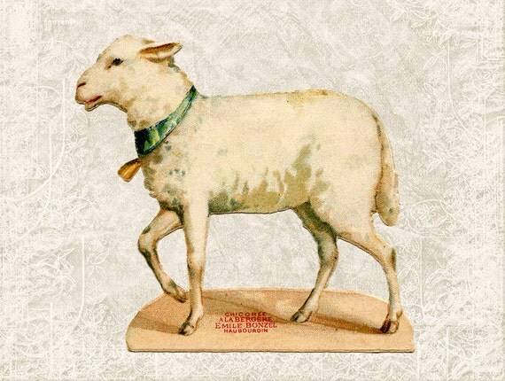 Digital Easter Color Illustration - Antique Vintage Easter Lamb -  Lamb Die Cut Printable Download -  Illustration INSTANT DOWNLOAD