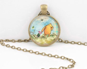Winnie-the-Pooh classic illustration Pooh and Piglet Pendant Necklace or Key Ring