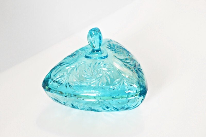 Aqua Blue Depression Glass Candy Dish Vintage
