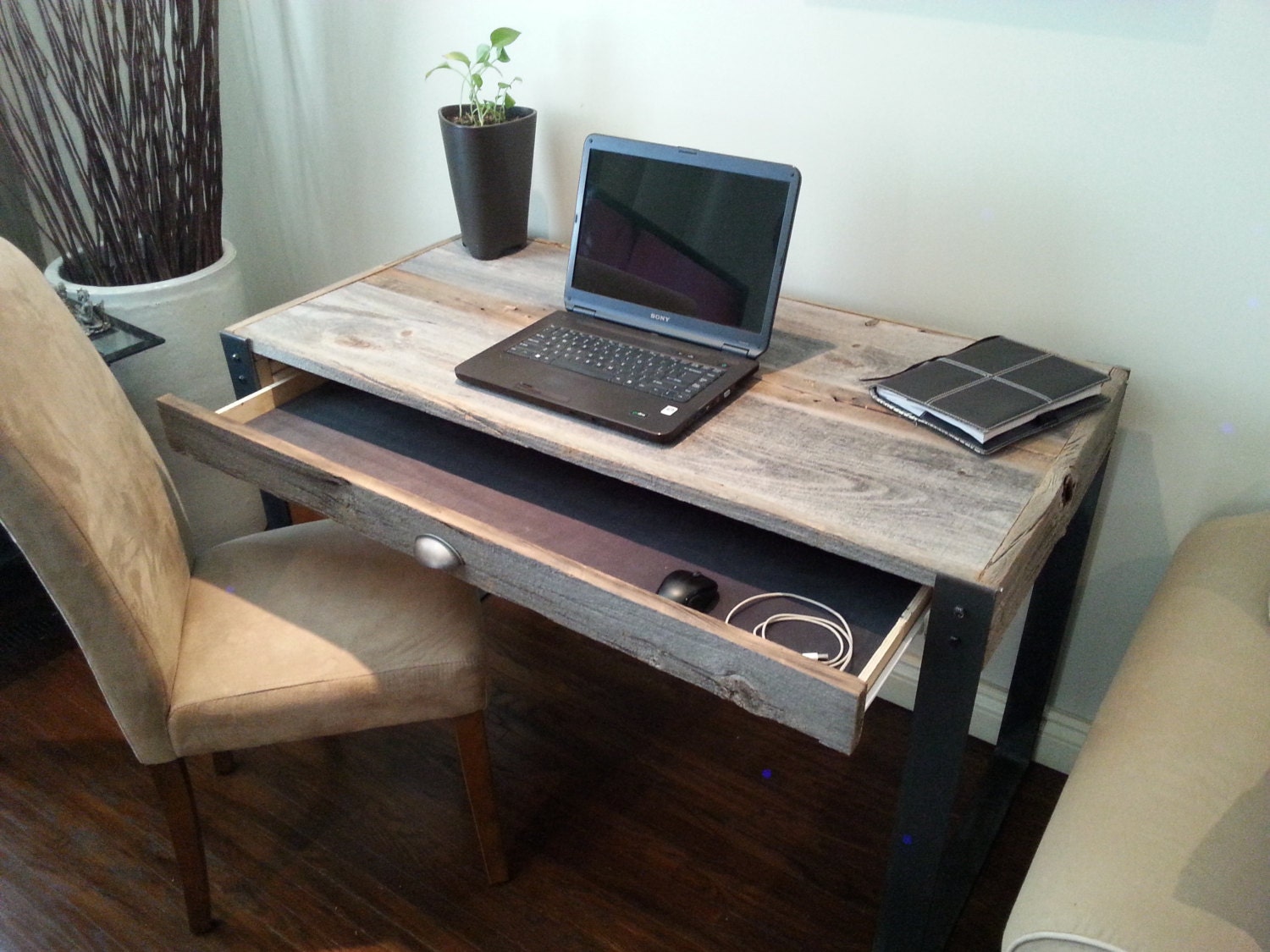 Old Barn Wood Desk with Drawer and U Style legs