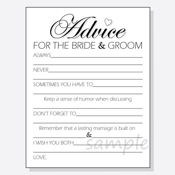 DIY Advice for the Bride & Groom Printable Cards for a shower