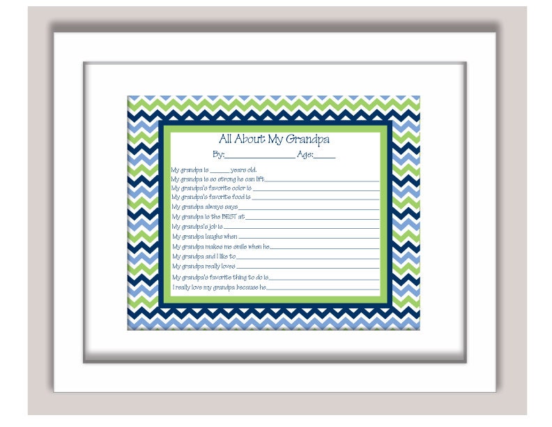 Grandpa Gift Printable 8x10 All About My Grandpa Birthday