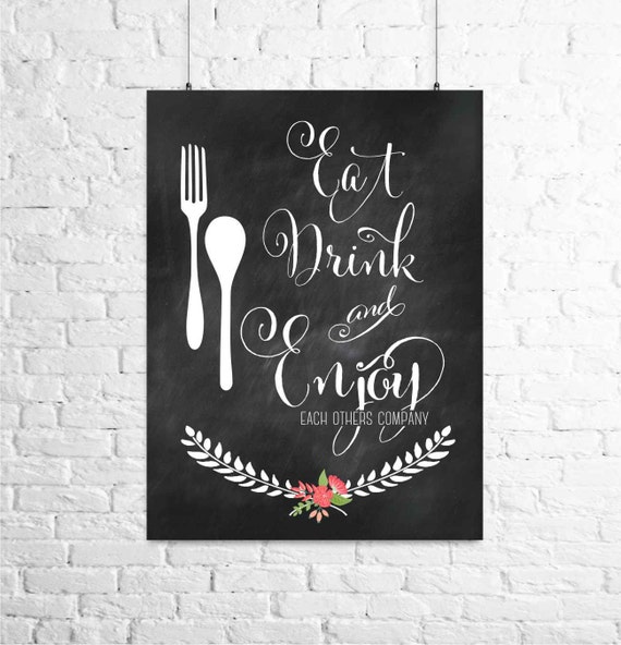 Items similar to Eat Drink and Enjoy...Digital Print, Chalkboard Art ...