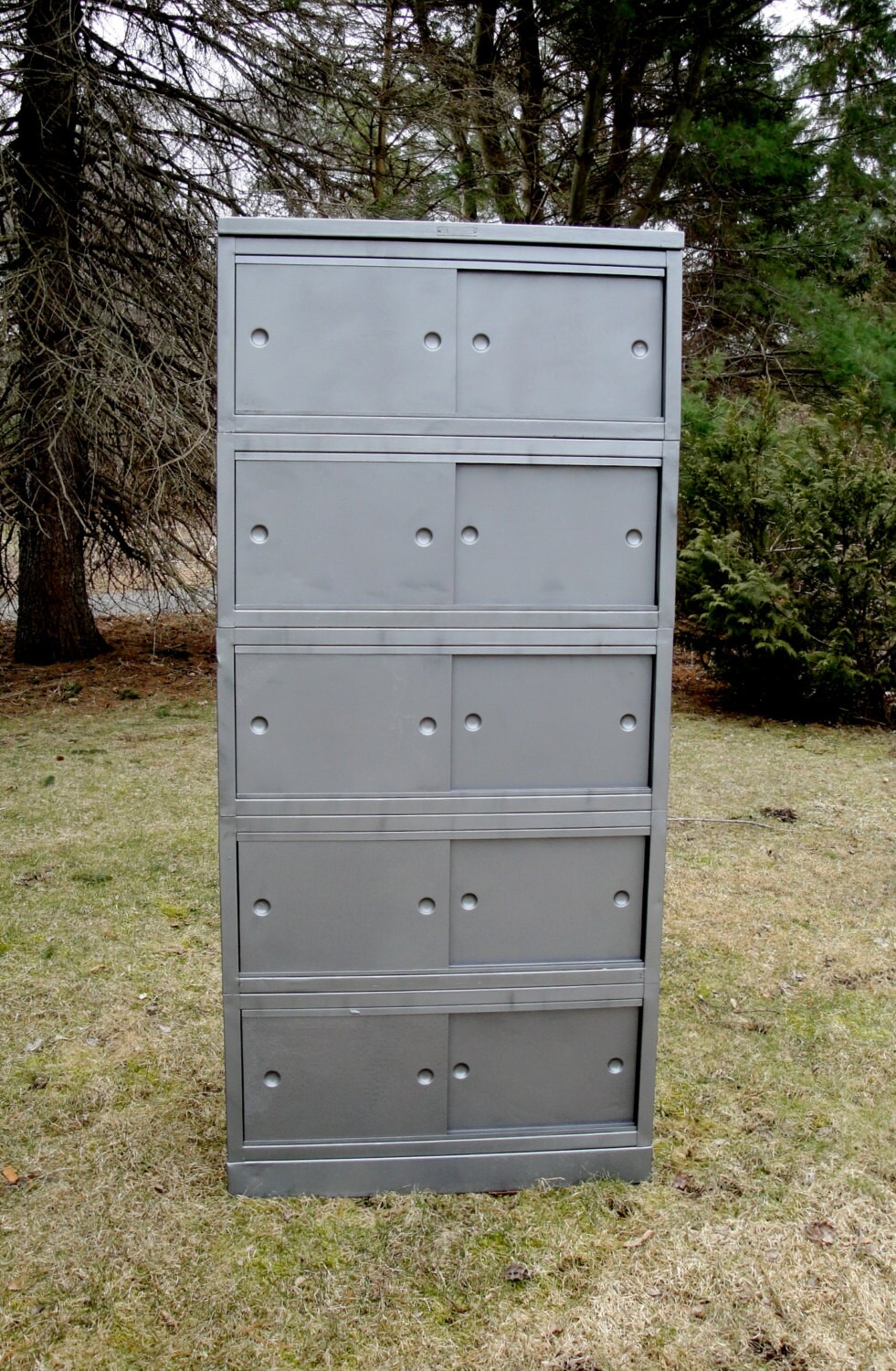 Vintage industrial 5 stack steel metal bookcase Hamilton Manufacturing Co Haute Juice