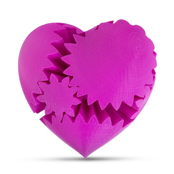 3D Printed Pink Heart Gear Mechanical Mind Teaser Rotating