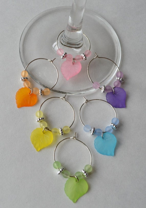 Leaf wine charms with acrylic beads and accents