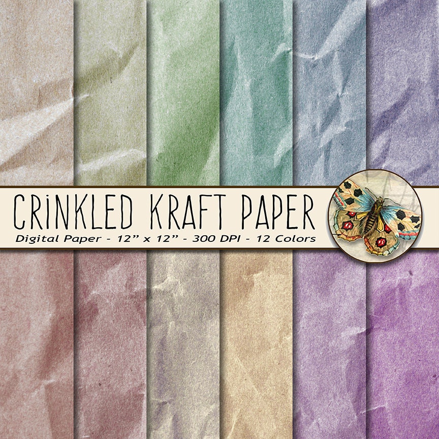 Crinkled Kraft Paper Kraft Digital Paper in Vintage Colors