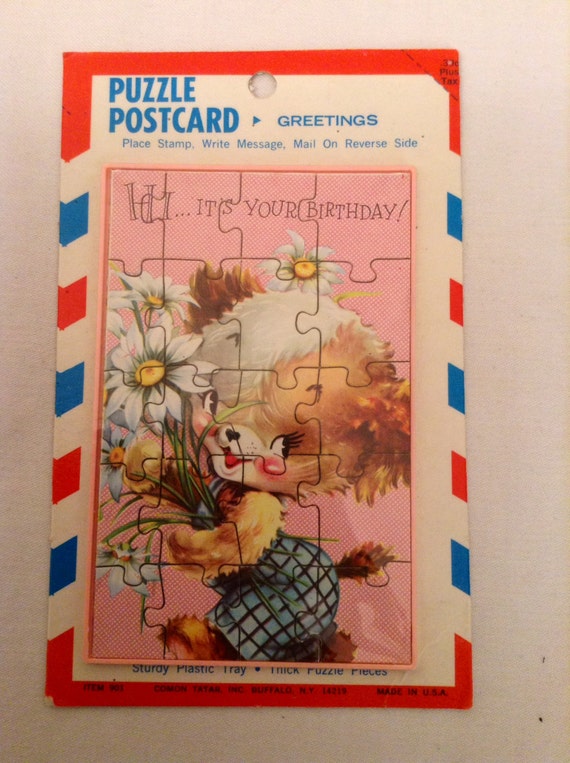 Vintage Puzzle Postcard Happy Birthday by EmilysHappyHarvest