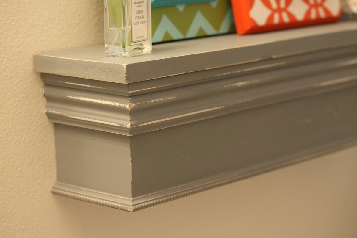 Wood Wall Shelf Gray Floating Display Shelf or Fireplace