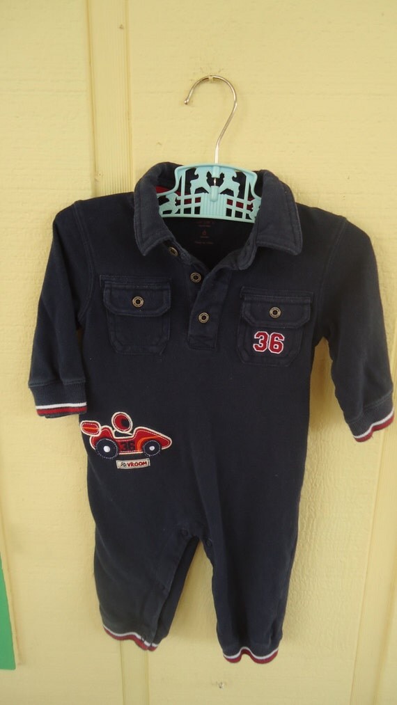 Boy's Blue Jumpsuit with Race Car Patch Size 6 Months