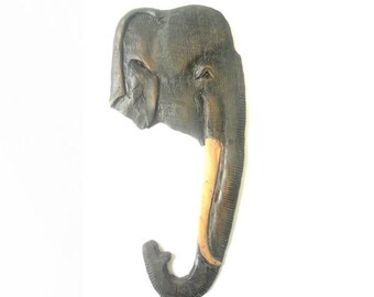 Handmade Natural Teak Wood Carving Elephant Head Art Hand Carved Elephant Home Wall Hanging Art Decor 16.75"x7.5"