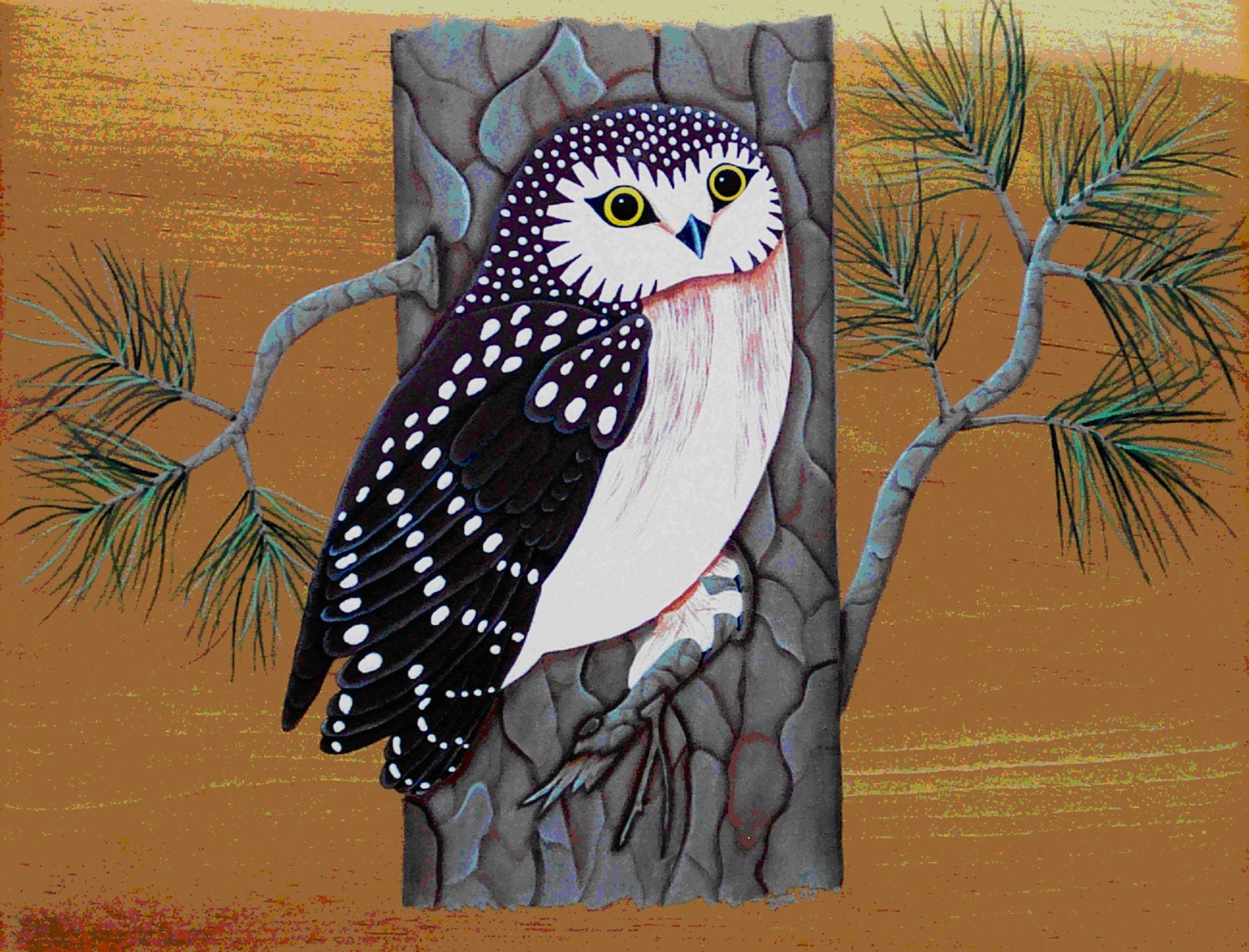 Sawhet Owl Folk Art Pattern