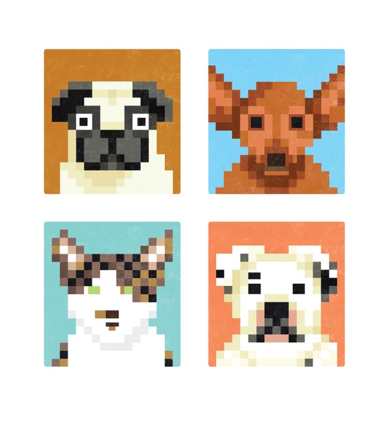 8-bit Custom Pet Portrait Pixel Portrait Personalized