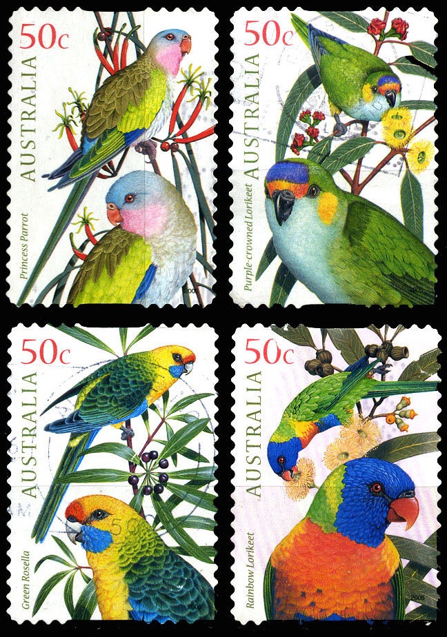 20 Used Australian Parrots Postage Stamps 5x4 by JustOldStamps